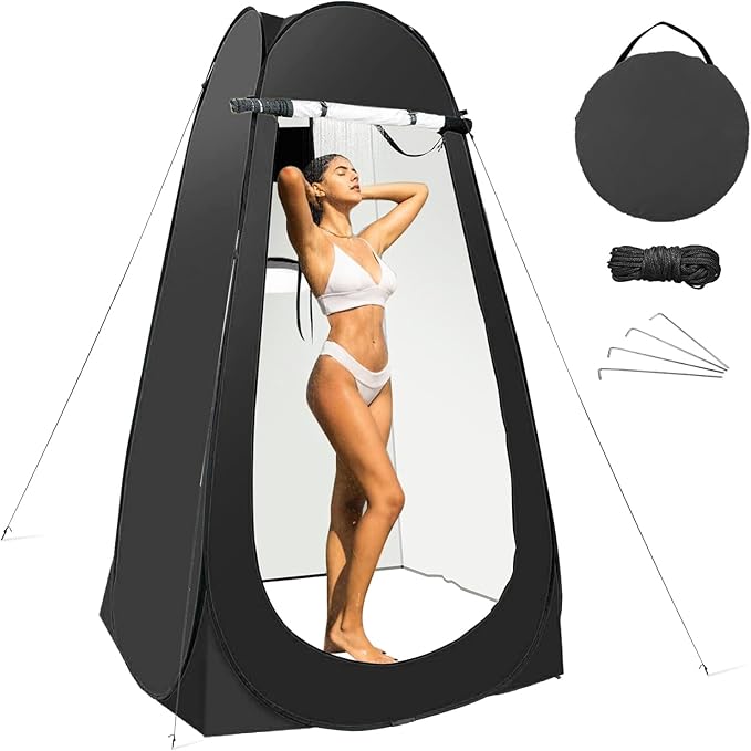 Taeku Pop Up Shower Tent Large Privacy Dressing Room Portable Sun Shade Canopy Outdoor Rain Shelters for Outdoor Shower Toilet and Changing Room (Black)