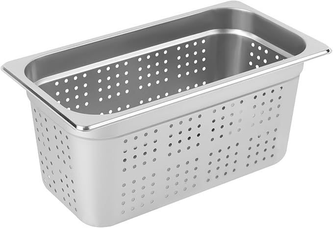 DYNAMI 2-Pack 1/3 Size 6 Deep Perforated Stainless Steel Steam Table Pan Commercial Catering Food Pan