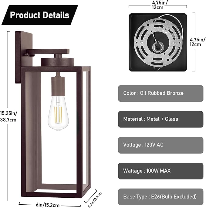 Large Size Outdoor Wall Light Fixtures Exterior Lighting Fixtures Porch Sconces Wall Mounted Waterproof Brown Outdoor Wall Lanterns Lamps Outside Lights for House Patio Front Door Entryway 2-Pack