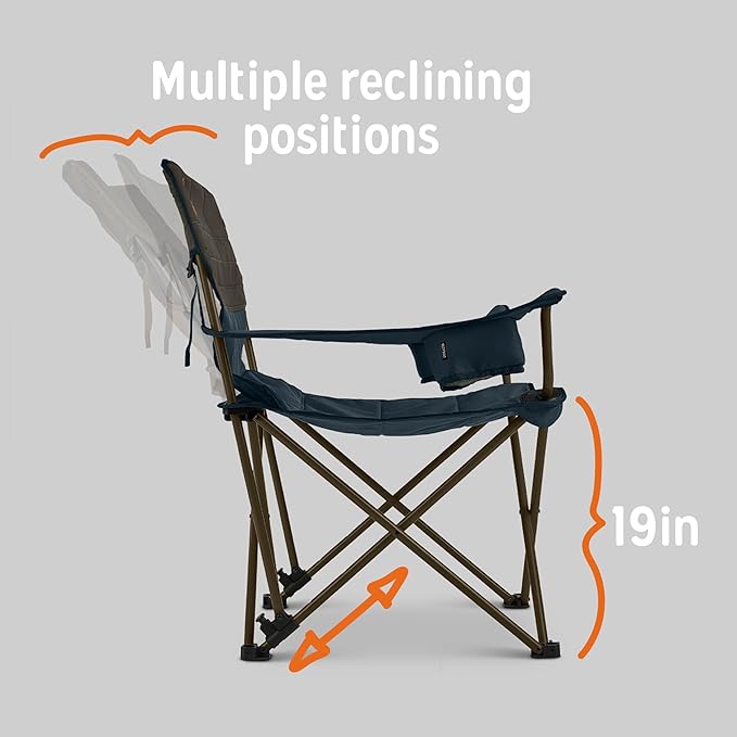 Kelty Deluxe Lounge Chair – Folding Outdoor Camp Chair Insulated Cupholders Customized Recline Steel Frame Padded Roll Storage 2024 (Deep Lake)