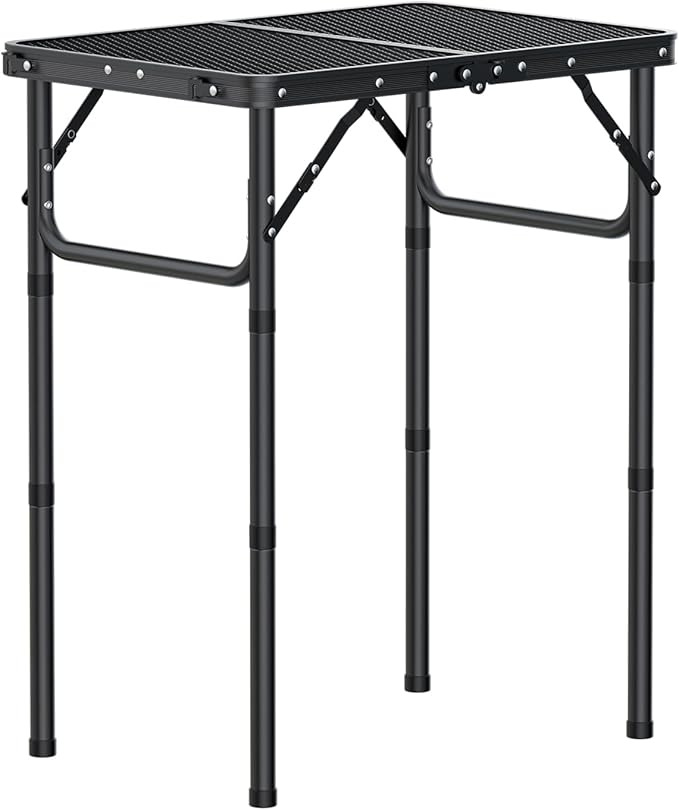 EYPINS 2ft Folding Grill Table with 3 Adjustable Heights Max 27.6''Aluminum Heat-Resistant Cooking Camping TableLightweight Portable Side Table with Handle for Outside Patio BBQBlack 22.8''x15.7''