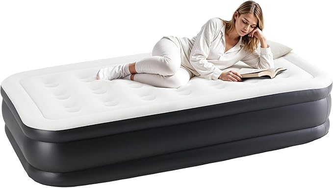 YSSOA Twin Travel Air Mattress Built-in Electric High-Speed Pump 16 Bed Height Waterproof Foldable Portable Blow Up Inflatable Airbed for Home Guests &amp Camping 600 lbs Max