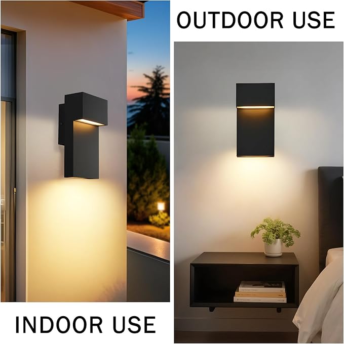 2 Pack Outdoor Wall Lights Modern LED Exterior Lighting Fixtures 3000K 15W Outdoor Wall Sconce for Porch Matte Black Outside Wall Mount Lights for Front Door House Garage Indoor.