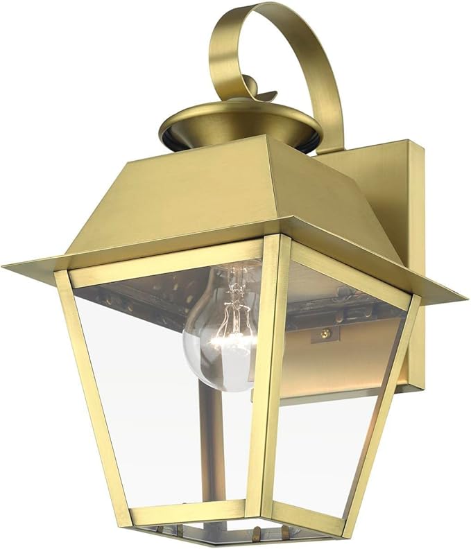 Livex Lighting Wentworth - 1 Light Small Outdoor Wall Lantern in Classic Style-12.5 Inches Tall and 7.5 Inches Wide-Natural Brass Finis