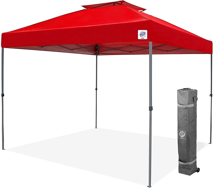 E-Z UP Patriot ONE-UP Technology Vented Shelter 10' x 10' Red Top Grey Frame