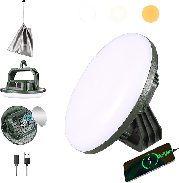 VAVOFO 15000mAh 4000LM LED Camping Lantern Rechargeable 3 Lighting Modes Portable Tent Light with Magnet IP65 Waterproof Hanging Light for Emergencies Power Outages Hurricane(Green)