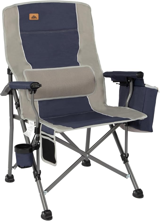 Ablazer Camping Chairs for Adults Support 350 LBS Folding Chairs for Outside Lawn Chairs Heavy Duty with Cooler Bag &amp Cup Holder (Blue &amp Grey)