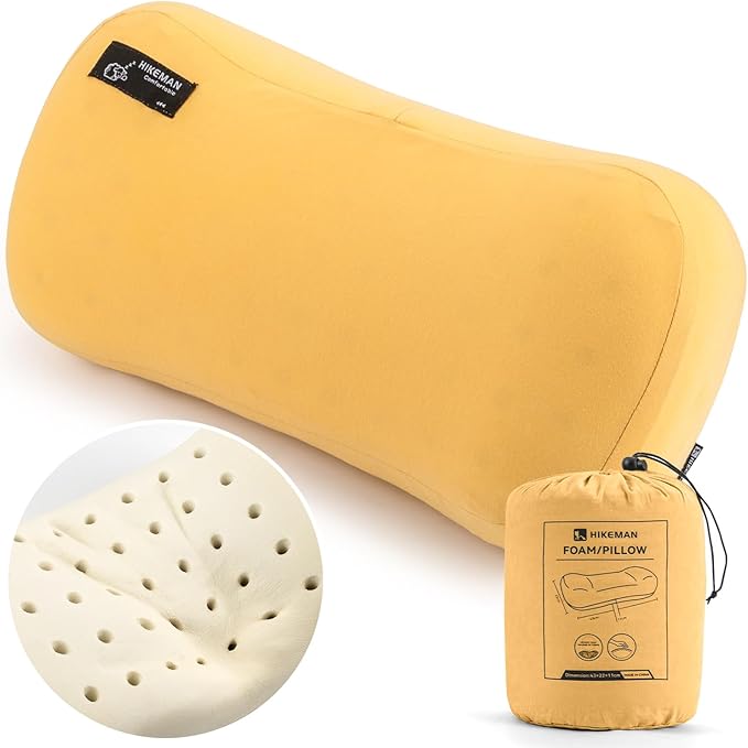 HIKEMAN Camping Memory Foam Pillow - Ultralight Washable Camping Essentials Backpacking Travel Pillow for Outdoor Camp Sport Airplanes Hiking(Lemon Yellow)