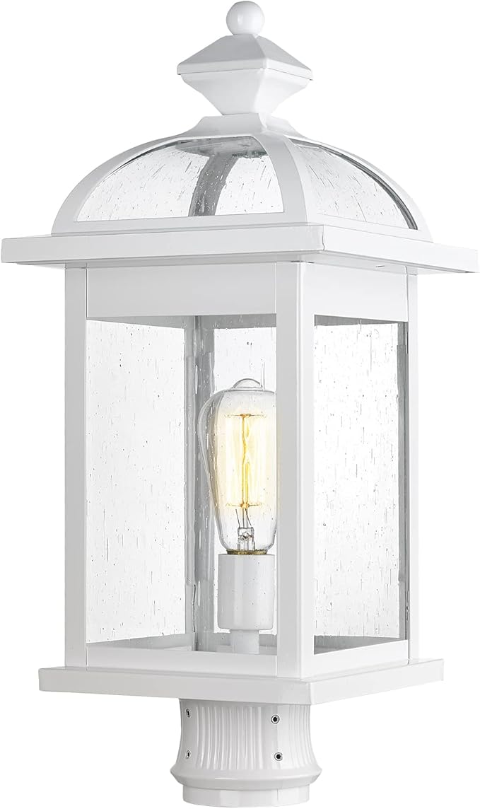 Darkaway Large Post Lights 22inch Outdoor Lamp Post Light Fixture with Seeded Glass Lamp Posts Outdoor Lighting for Patio Garden Pathway (Large White)