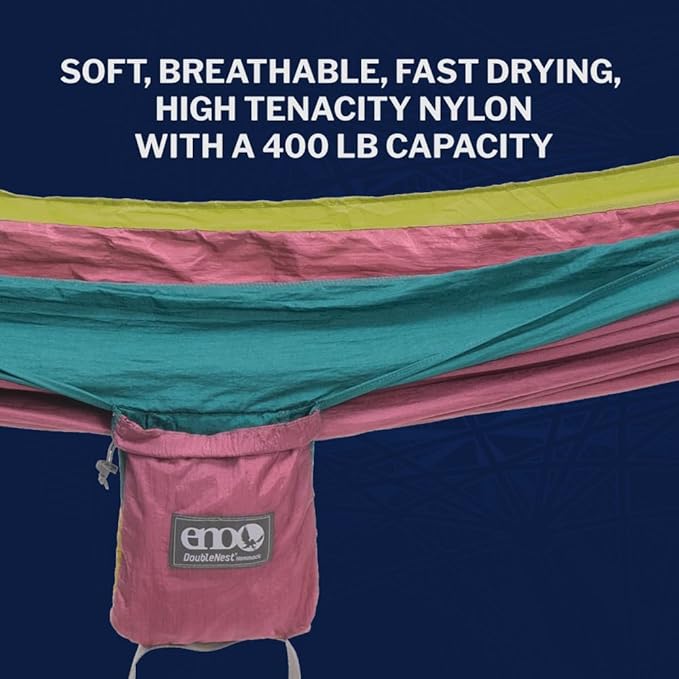 ENO Bundle Includes The SingleNest Hammock &amp Atlas Suspension System Lightweight Durable Hammock with Straps for Camping Hiking &amp Travel Seafoam/Berry/Melon