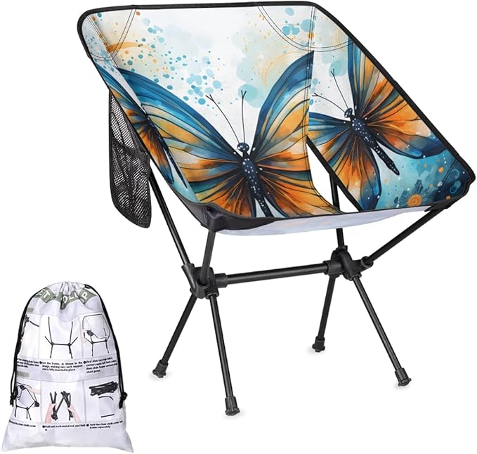 Portable Camping Chair Artistic Butterfly Ultralight Folding Camping Chair Gothic Butterfly Backpacking Hiking Chair with Cup Holder for Outdoor Travel Beach Picnic Festival 176 lbs Capacity