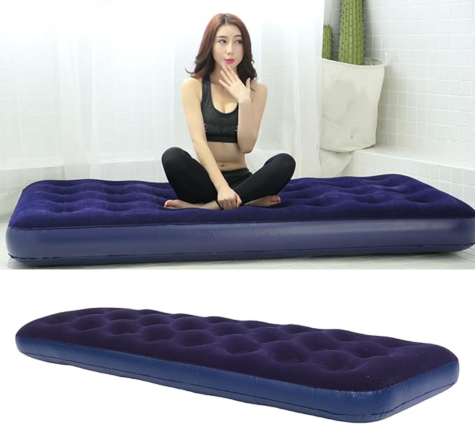 Inflatable Mattress Flocked PVC Single Blow Up Mattress Camping Sleeping Pad with Reinforced Material for Home Outdoor Camping Hiking