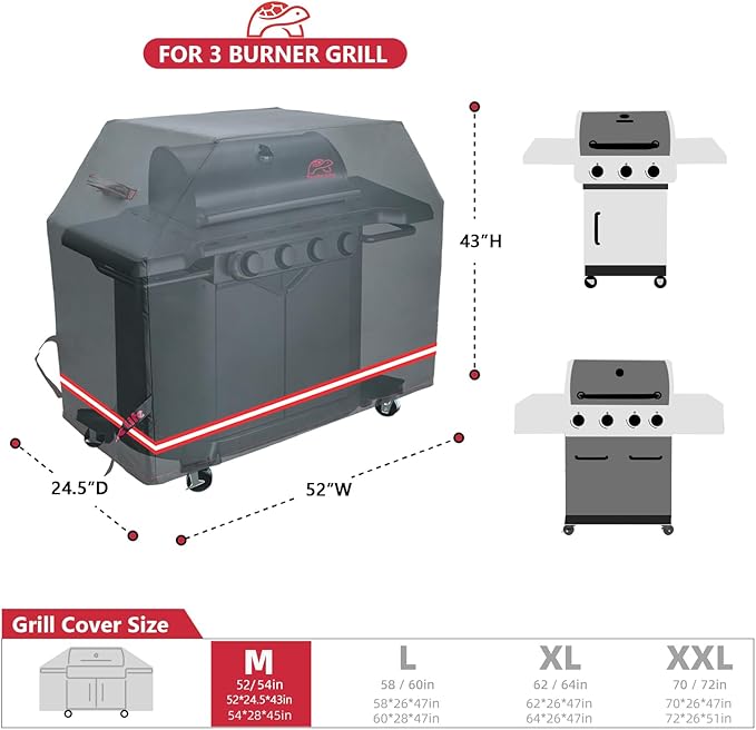 Turtle Life BBQ Grill Cover 52 Inch Heavy Duty Waterproof 3 Burner Barbecue Gas Grill Covers for Weber Spirit Char-Broil Performance and Signature Black