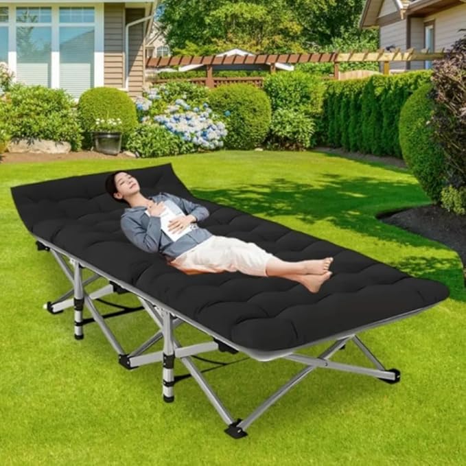 75-inch Extra-Large Folding Outdoor Camping Bed with Mattress Portable Folding Guest Bed Heavy-Duty Sleeping bedwith Storage Bag Suitable for Travel and Leisure