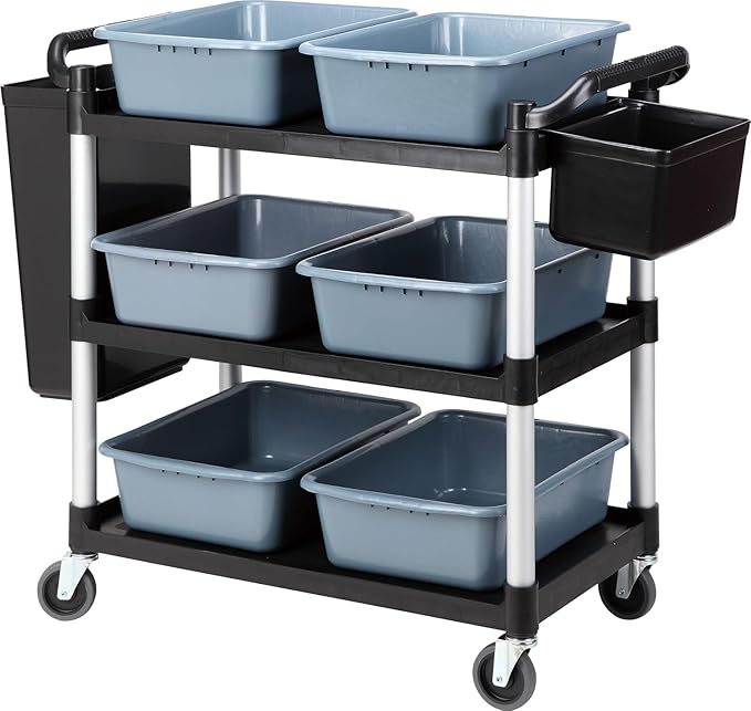 Commercial Products Standard Bus Box/Utility CartGray Large Bus Tub Plastic Heavy Duty Restaurant Wash Basin/Dish Washing Tub for Kitchen Organization/Storage (THX82)