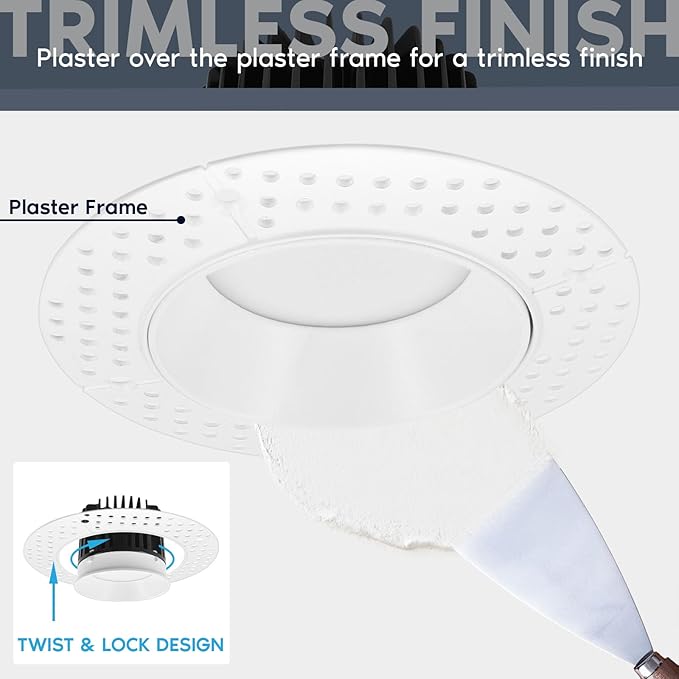 LUXRITE 3 Inch Trimless LED Recessed Light with Junction Box 5CCT Selectable 2700K-5000K 10W 750LM Dimmable Wet &amp IC Rated Canless Downlight ETL Listed New Construction and Remodel (6 Pack