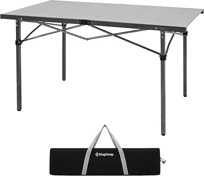 KingCamp Aluminum Camping Table Foldable Large 53.5 Roll Up Camp Table Folding Seamless Tabletop Heavy Duty Duck Hunting Camping Tables Metal Portable Outdoor Collapsible for RV BBQ Picnic Hunting