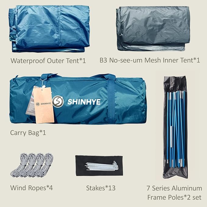 Backpacking Tent for Camping 2/3/4 Person Hiking Ultralight Tent for Waterproof Windproof Outdoor Tents Easy Setup Two Doors Double Layer Lightweight Instant Tents