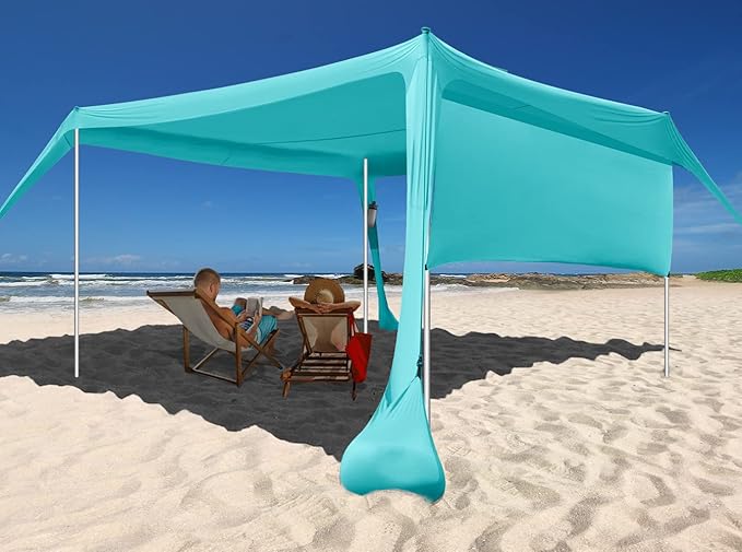 Beach Canopy Tent Shade with Sidewalls 10x10FT 6.6FT Tall UPF50+ Sun Shelter Windproof &amp Water Resistant Includes Guylines Sand Shovel Stability Poles Easy Up for Beach Outdoor Camping Backya
