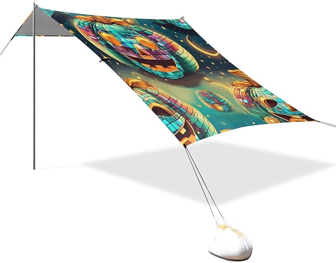ALAZA Pumpkin Pop Art Beach Tent Sun Shelter UPF50+ Protection Beach Shade Canopy w/ 4 Sandbags for Outdoor Camping Fishing Backyard Fun Picnic 10x9 ft