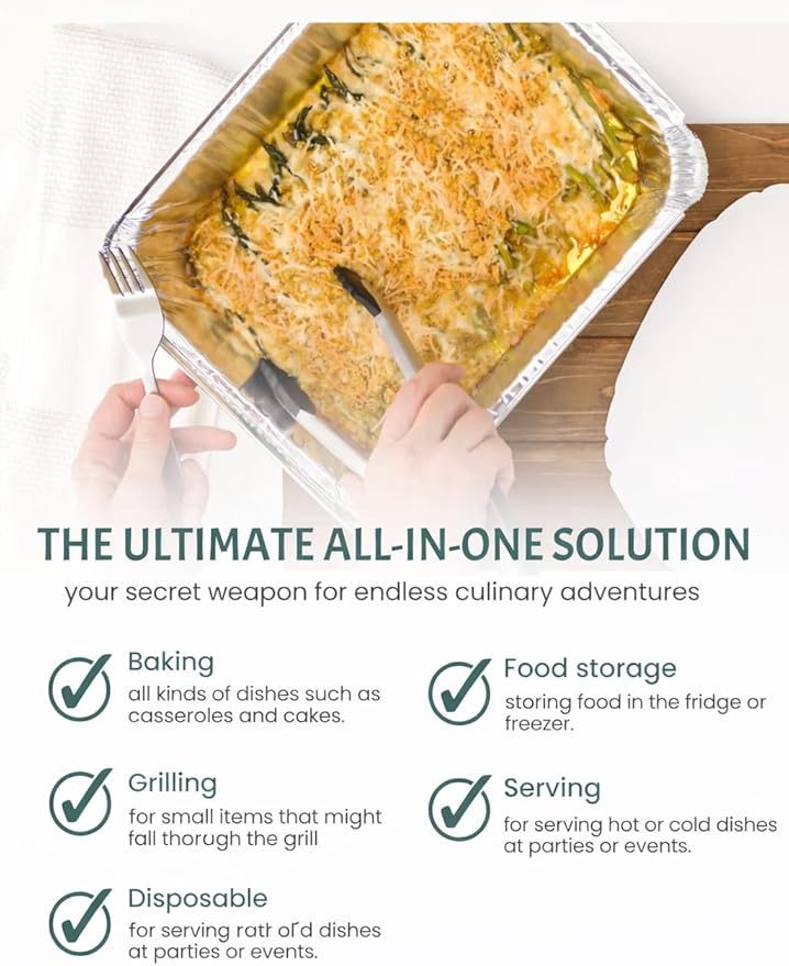 PRIME BASIC Aluminum Pans Half Size Disposable Roasting &amp Baking Pan 9x13 Deep Foil Pans (25 Pack) Extra Heavy Duty Chafing Trays for Hotels Restaurants Caterers Buffets.