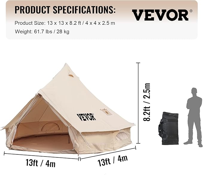 Happybuy Canvas Bell Tent - 4 Seasons Breathable 100% Cotton Canvas Yurt - w/Stove Jack Luxury Glamping Tent Waterproof for Family Camping Hunting Party