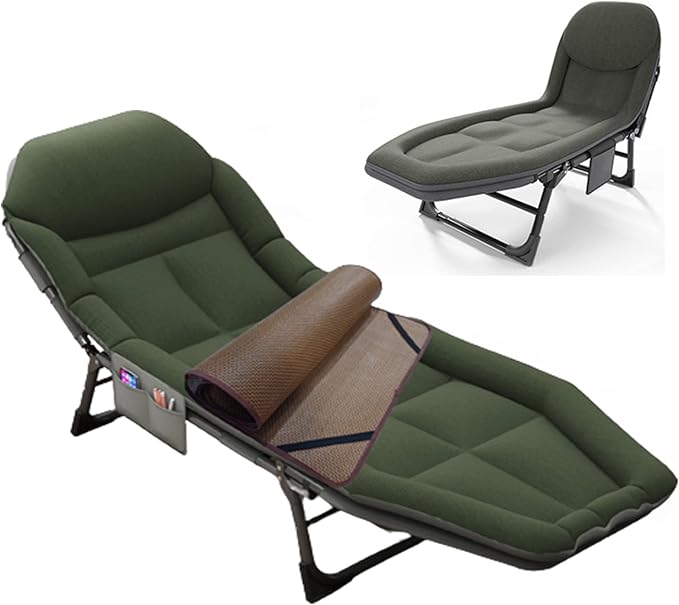 Camping Cot for Adults with Cushion Portable Folding Cot 5-Position Chaise Lounge Chair for Outdoor Camping Pool Beach Patio Relaxation