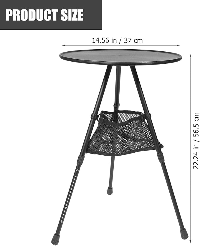 YARNOW Portable Camping Folding Table Adjustable Height Aluminum Alloy Round Table with Mesh Storage Bag Lightweight Outdoor Picnic and Hiking