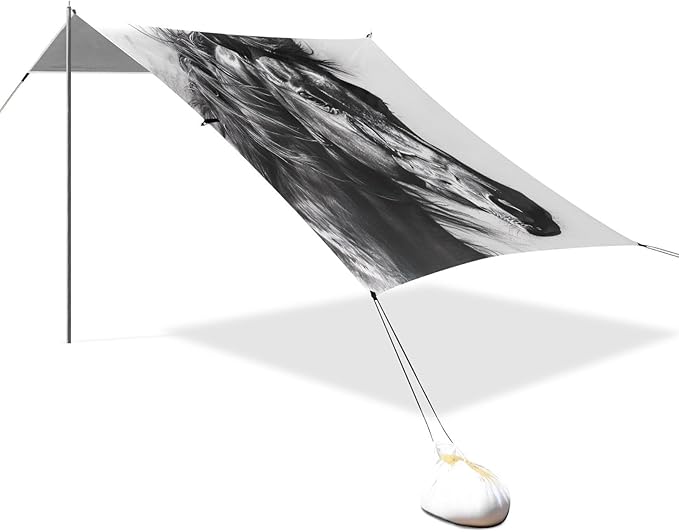 Drawing Horse Beach Tent Sun Shelter 9.2' x 10.5' Beach Canopy with 4 Sandbags 4 Stability Poles Sand Shovels - Tent Canopy for Beach Camping Fishing Picnics