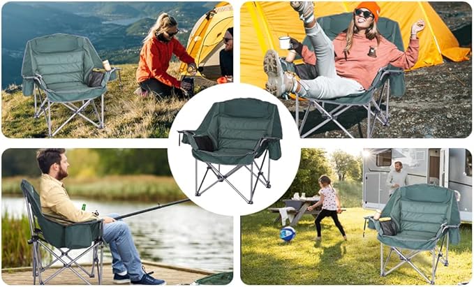 Folding Camping Chair Padded Chair Oversized Camping Chair Lawn Chair for Adults Heavy Duty 400lb Carry Bag Cupholder &amp Cooler (2-Pack)