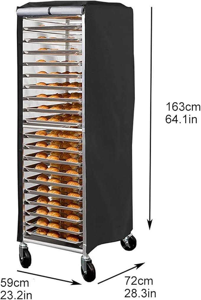 420D Water-Resistant Bun Rack Cover for Commercial Bakery Pan Rack Outdoor Black Polyester Protective Dust Cover Fits 59x72x163cm Rack