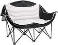Double Camping Chair Adults Oversized Padded Camping Chair Outdoor Folding Chair loveseat Camping Chair with Cup Holders Outdoor Lawn Backyard (Black/Grey)