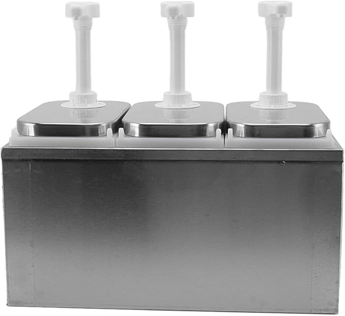 Condiment Pump Station Sauce Dispenser Stainless Steel and Plastic Syrup Pump Dispenser with 30ml Squeeze Capacity Kitchen Sauce Pump for Ketchup Mustard Honey Milk Chocolate Oil (2L Triple Pump)