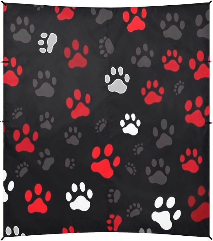 Camping Sun Shelters Red White Grey Dog Paw Prints Beach Canopy 126 * 110.2in