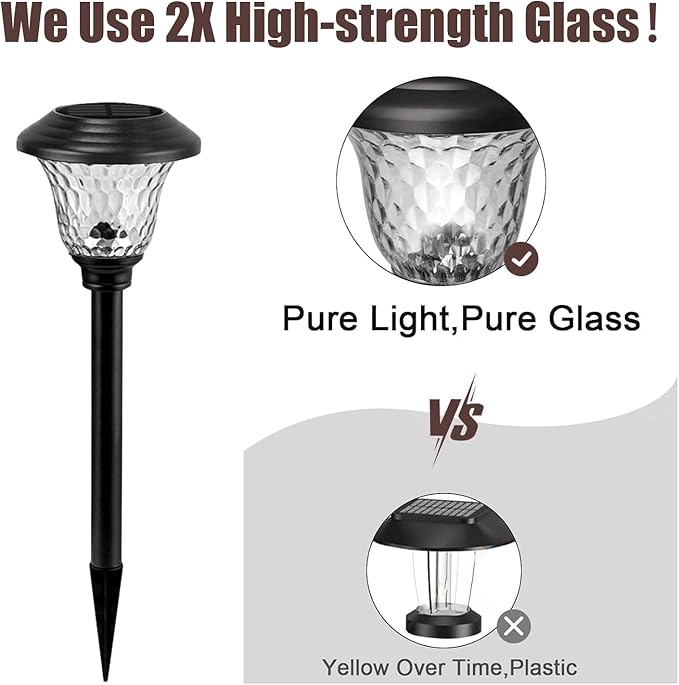 BEAU JARDIN 8 Pack Solar Pathway Lights Outdoor Solar Powered Light Waterproof Glass High Lumen for Garden Landscape Path Yard Walkway Patio Driveway Outside White Color Changing Black