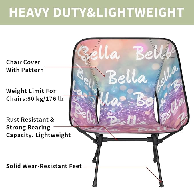 Custom Camping Chair Personalized Portable Backpacking Chair with Name Lightweight Folding Chair for Beach Hiking Rainbow
