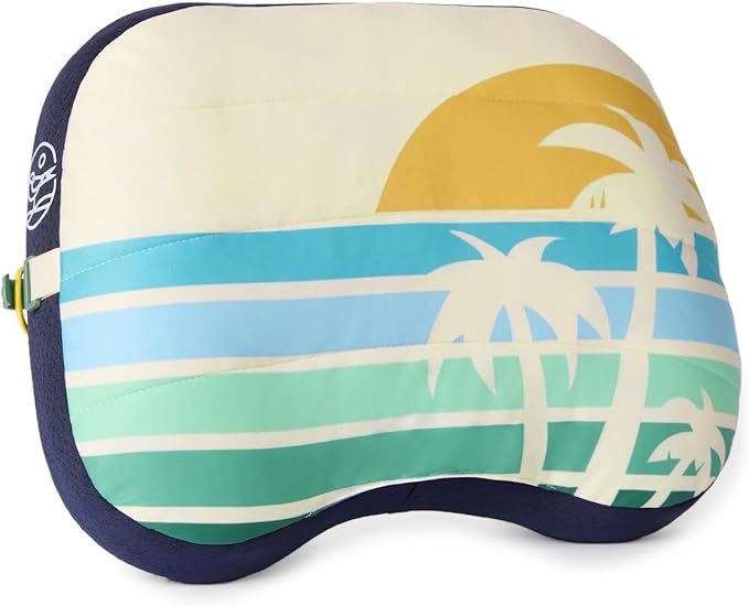 Ballast Beach Pillow – Comfy Durable &amp Compact Stays Put on Windy Beaches with Patented Sand Pouch Inflatable Pillow for Beaches Pools Camping Festivals and Travel (Retro Palm)