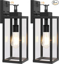 BesLowe 16” Upgraded Motion Sensor Outdoor Wall Lights Dusk to Dawn Porch Lights Outdoor Wall Sconces 3 Lighting Modes Exterior Lighting Fixtures with Hooks Black Outside Lights for House 2-Pack