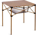iClimb Lightweight Stable Alu. Folding Square Table Roll Up Top with Carry Bag for Camping Picnic Backyards BBQ Camp Kitchen (Nature L)