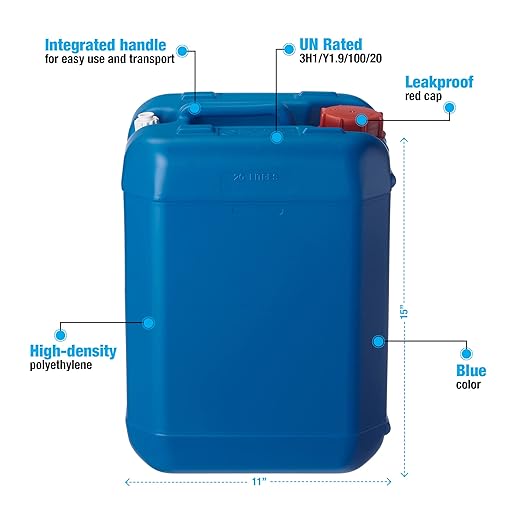 Hudson Exchange 5 Gallon (20 Liter) Handled Container with Cap HDPE Blue 4 Pack