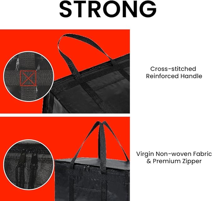 NZ home Insulated Bags for Food Delivery (2XL PRO) Grocery Shopping Cooler Bag Pizza Delivery Hot &amp Cold Catering Tote Reusable Foldable &amp Heavy Duty (2 Pack Black)