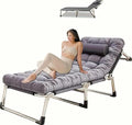 Leo IRis Portable Folding Camping Cot Oversize Adjustable 5-Position Adults Reclining Lounge Chairs with Pillow Heavy Duty Oxford Cloth 600D with Mattress (Gray - Upgrade Bed (with Mat))