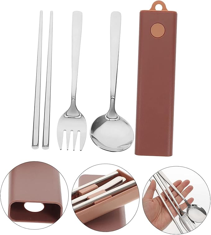 1 Set Set Fork Spoon Chopsticks Stainless Chopsticks Stainless Steel Spoon Stainless Steel Utensils Set Chopstick Holder Spoons and Forks Set Travel Utensils Chopstick Rest