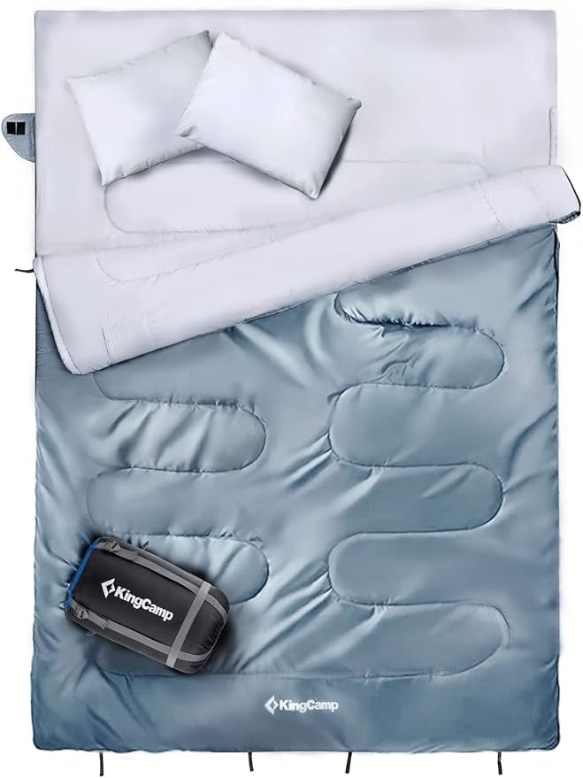 KingCamp Double Camping Sleeping Bag Waterproof Lightweight Soft Queen Size Sleeping Bags 2 Person for Adults Teens Hiking Backpacking Walking Traveling Outdoor 87”x59”