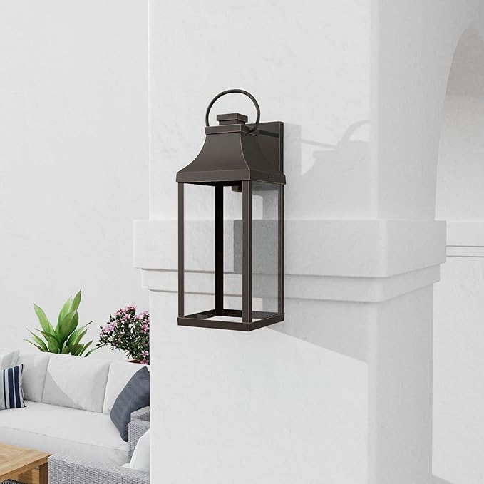 Capital Lighting 946421OZ-GL Bradford Night Sky Clear Glass Rectangular Outdoor Wall Lantern 1-Light 7 Watt 21 H x 7 W Oiled Bronze