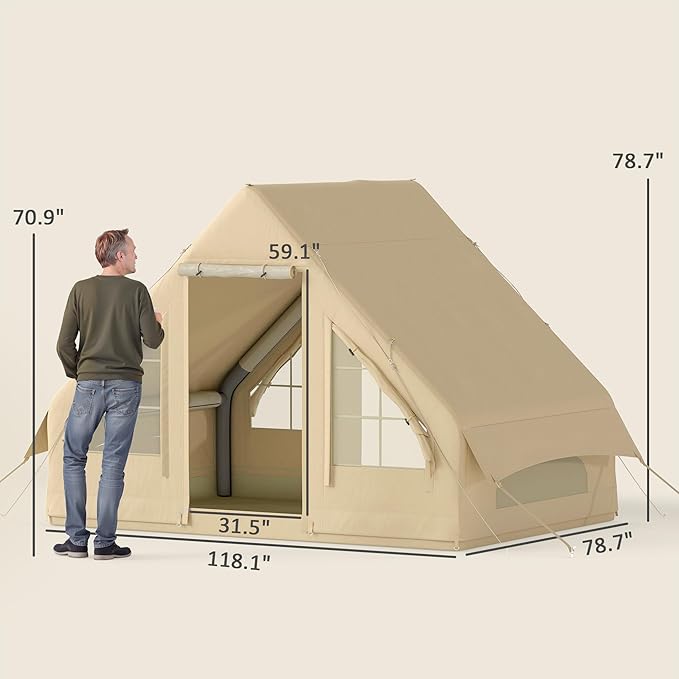 Outsunny Inflatable Tents for Camping Easy Setup Blow Up Tent 420D Oxford Windproof Waterproof 4 Season Glamping Tent with Pump and Carry Bag for 4-6 Person