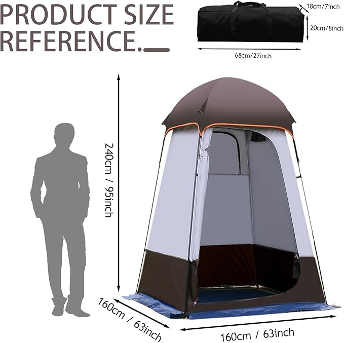 Camping Tent Shower TentOutdoor Changing with Built-in HookHolds 20 Liters of Water63 * 63 * 95 Inch210D Oxford Cloth Waterproof - Portable Toilet Shelter with Carrying Bag for CampingBeach