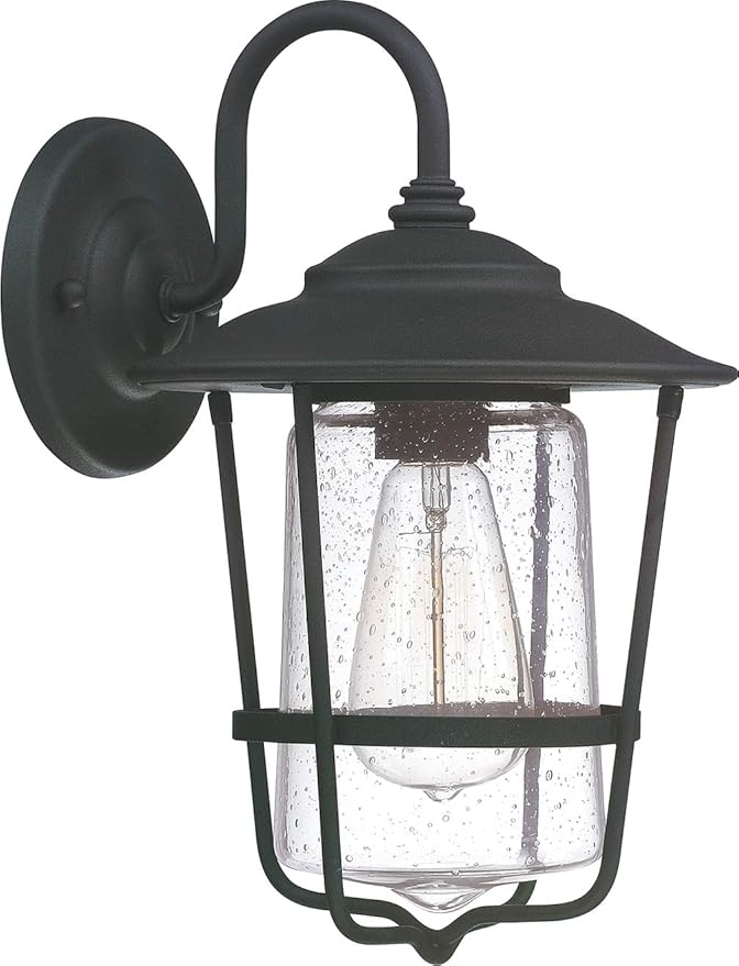 Capital Lighting 9601BK Creekside Clear Seeded Glass Outdoor Wall Sconce 1-Light 100 Watt 13 H x 8 W Black
