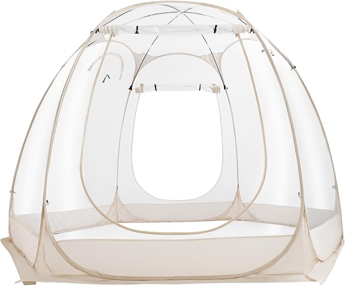 Pop Up Bubble Tent 360° Clear Camping Tent 9.84x6.73ft Portable Camping Screen House Withstand Wind Speeds of 5-6 Levels Rollable Door Curtain Double-Headed Zippers 4 Hooks Storage Bags