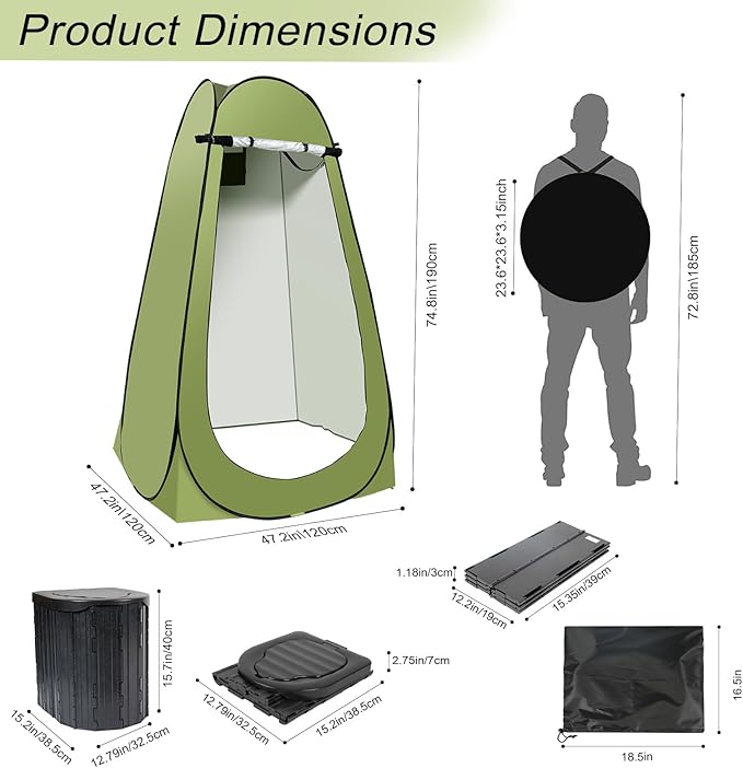 Camping Toilet Kit with Pop Up Privacy Tent X Large Portable Folding Toilet Potty for Adults Outdoor Camp Shower TentsChanging Room with Carry Bag